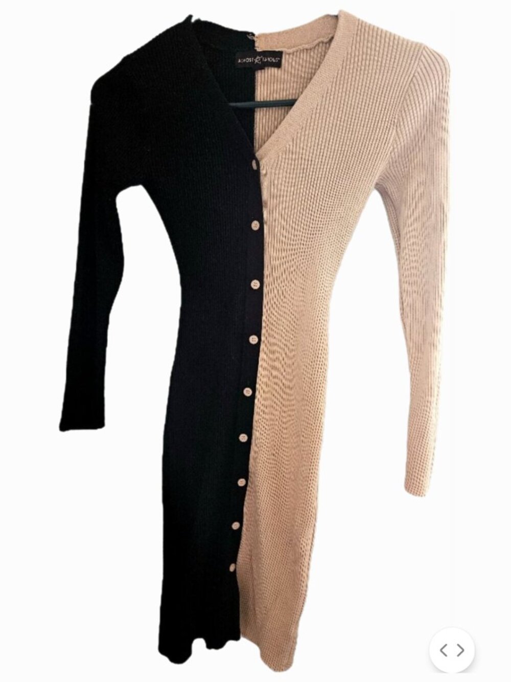 Almost Famous Black Beige Button Midi Dress Size S